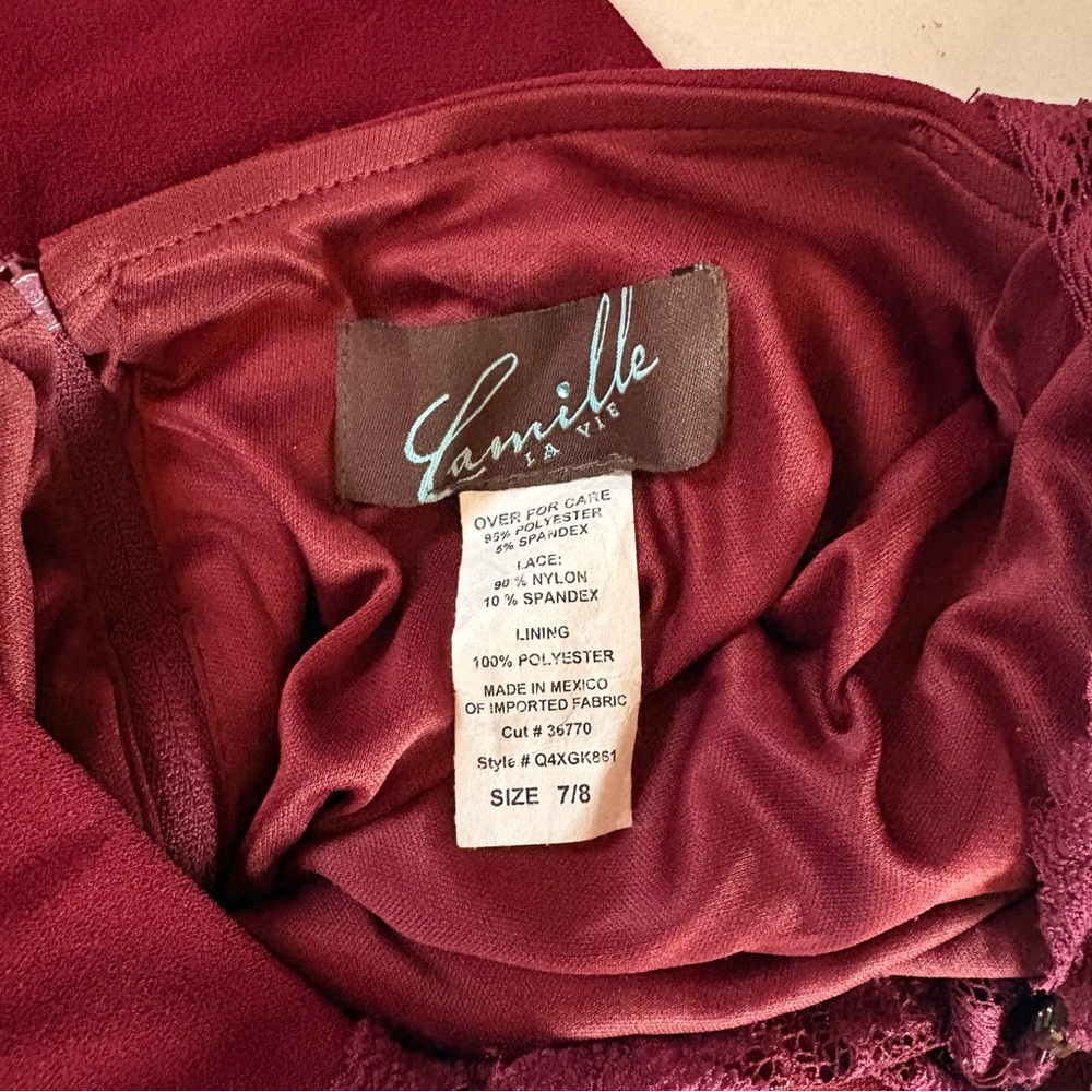 Camille La Vie Burgundy High-Low Lace Back Party Dress - Picture 5 of 5
